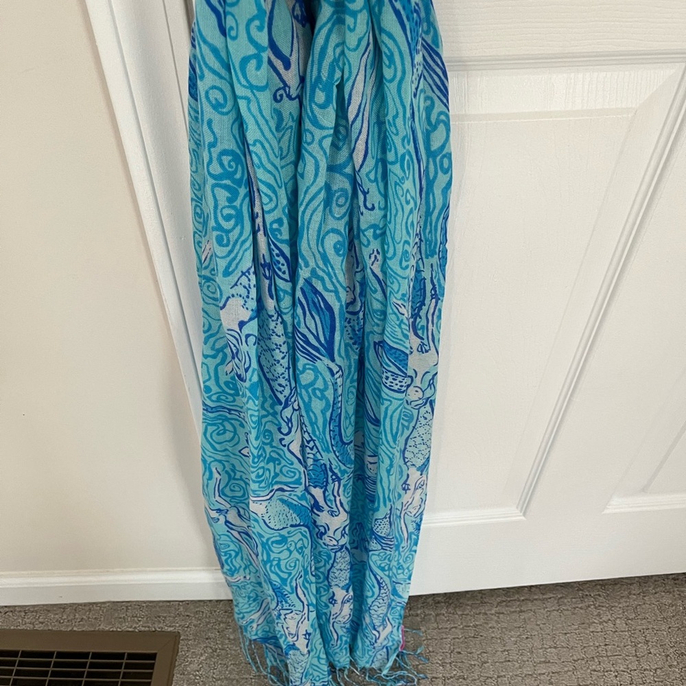 Lilly Pulitzer Blue Teal Swirl Silk-Cashmere Scarf - Picture 15 of 15